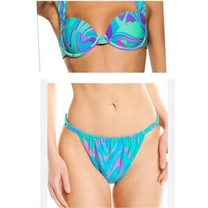 WeWoreWhat CLAUDIA Underwire Blue Purple Tanga Bikini Size LARGE